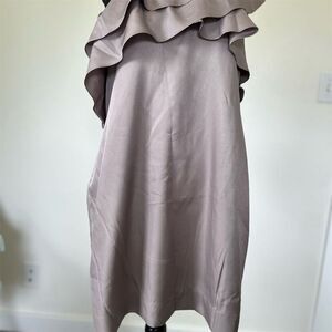 Apostrophe Women's M Beige One-Shoulder Ruffled Sheath Dress